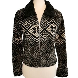 Vintage Willi Smith Zip Knit Nordic Print Jacket Faux Fur Trim SP Open To Offers